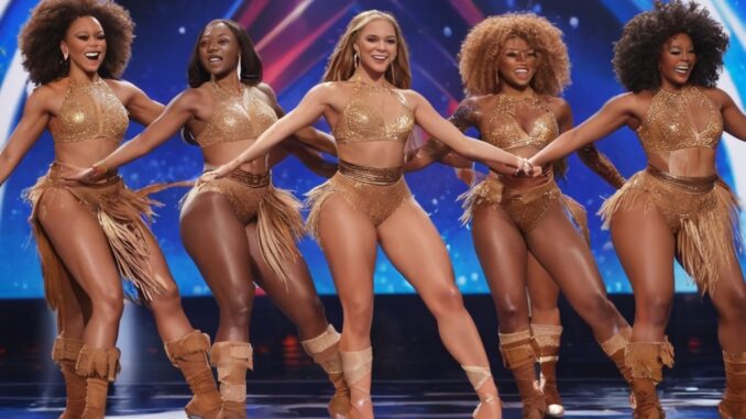 “Experience the pulsating rhythm and embrace the enchantment! Step into the heartbeat of Africa as the entire hall bursts into a jubilant dance of unity and celebration on the electrifying stage of America’s Got Talent.”